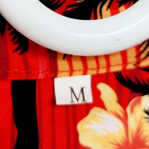 Mens Red Hawaiian Short Sleeve Button-Up Shirt With Tropical Print Size M - Picture 3 of 7